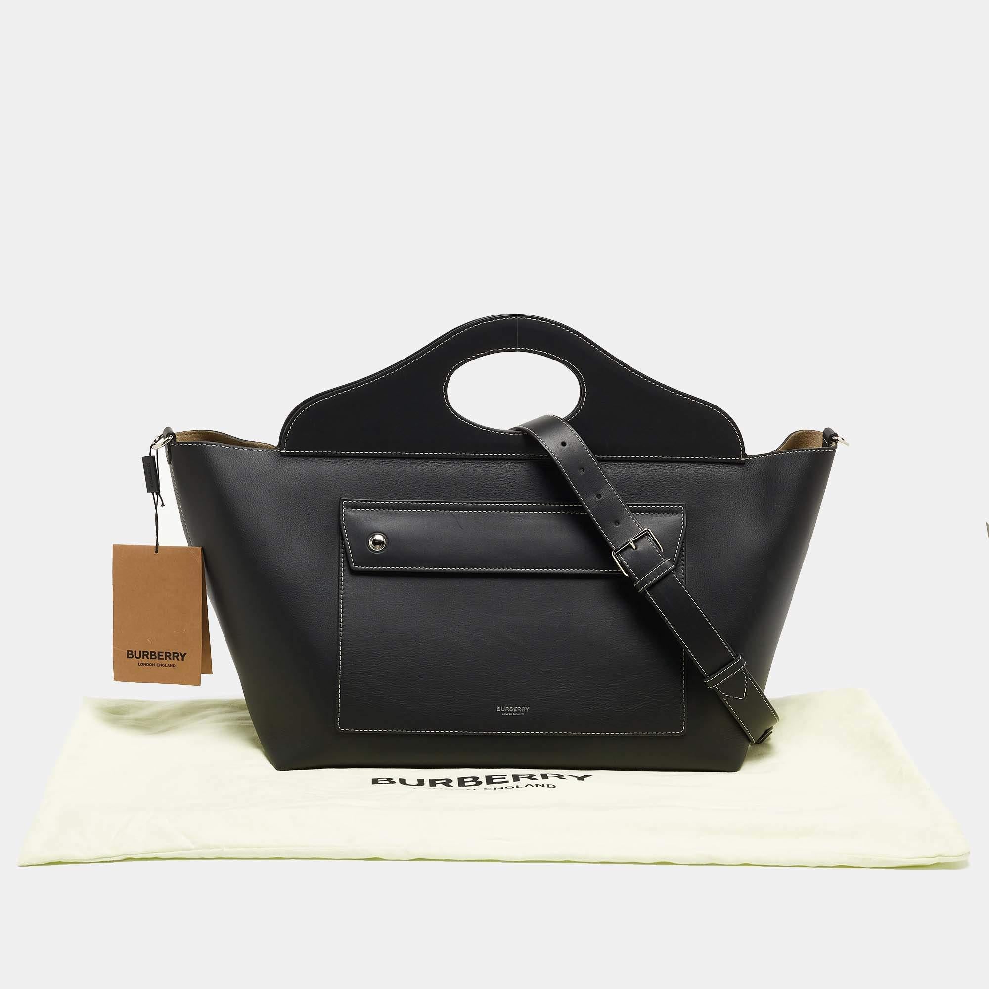 Burberry - Fourre-tout moyen à pochettes souples en cuir noir en vente 7
