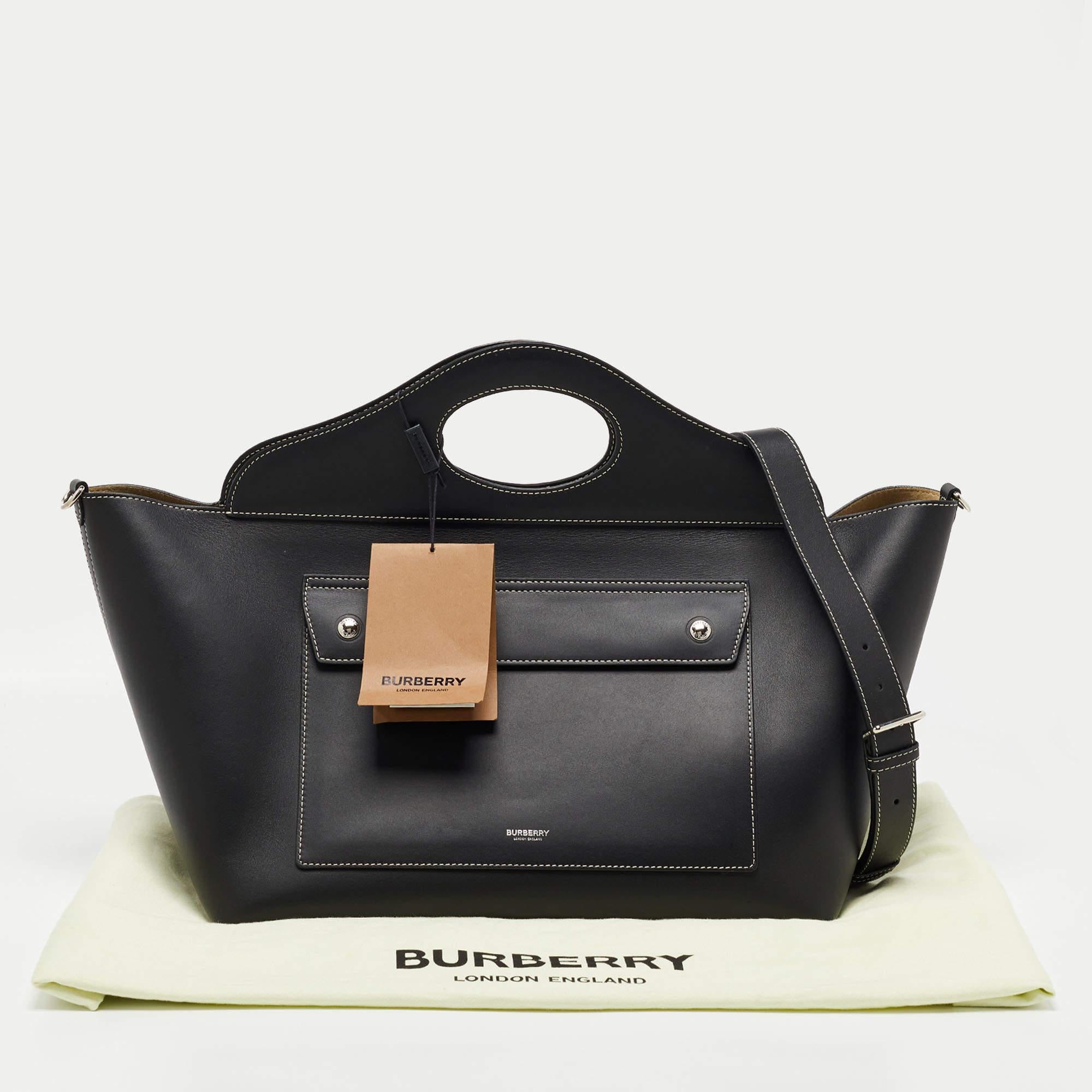 Burberry Black Leather Medium Soft Pocket Tote 13