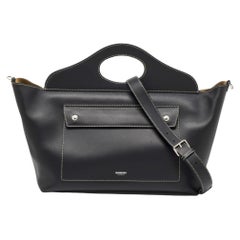 Burberry Black Leather Medium Soft Pocket Tote