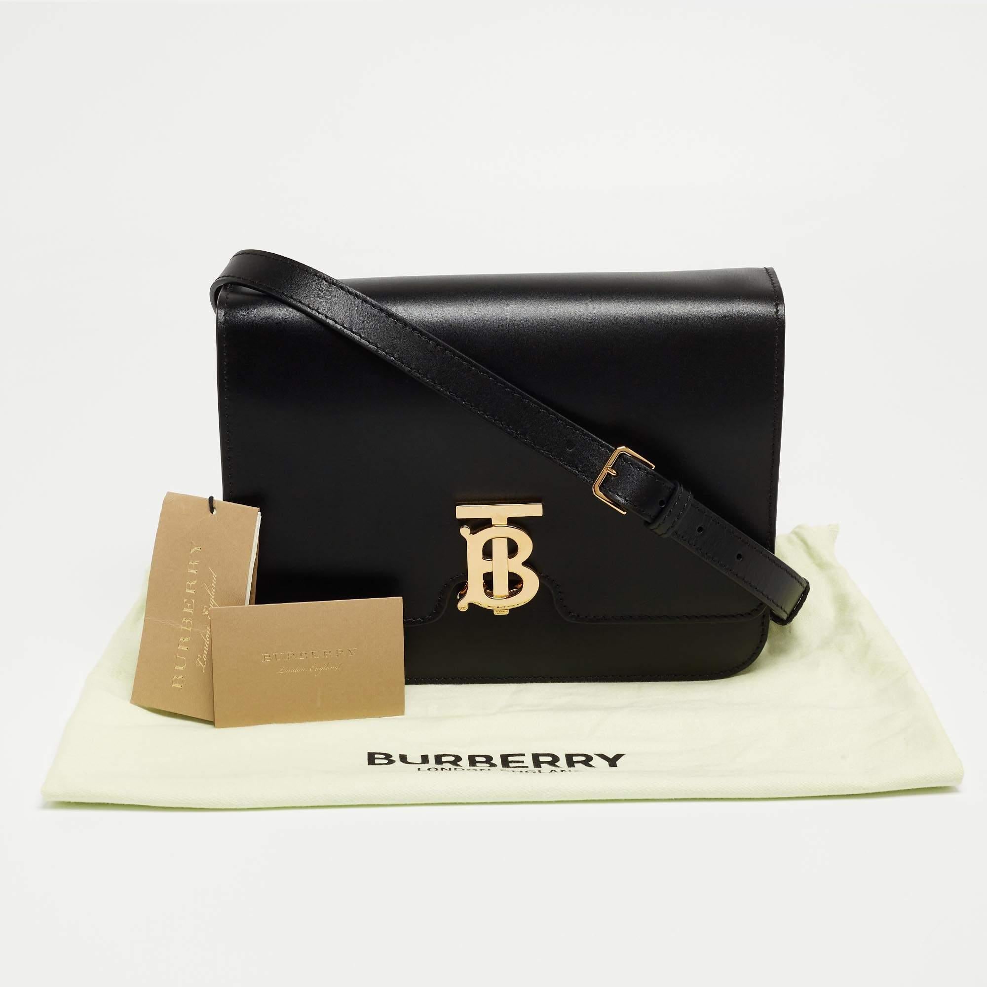 Burberry Black Leather Medium TB Shoulder Bag For Sale 11