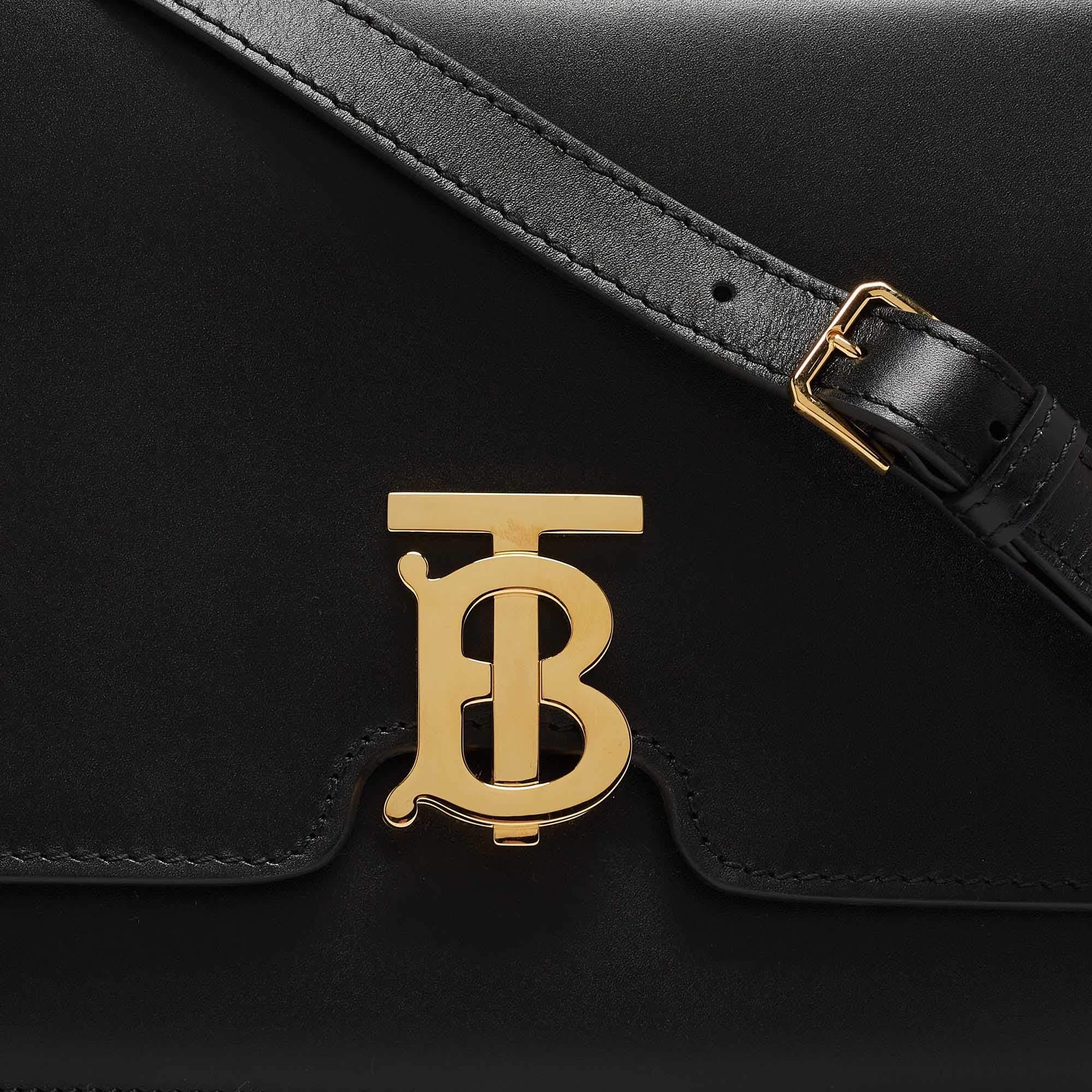 Burberry Black Leather Medium TB Shoulder Bag For Sale 4