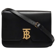 Burberry Black Leather Medium TB Shoulder Bag