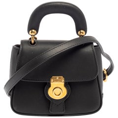 Mini sac à main Burberry DK88 en cuir noir à poignée supérieure