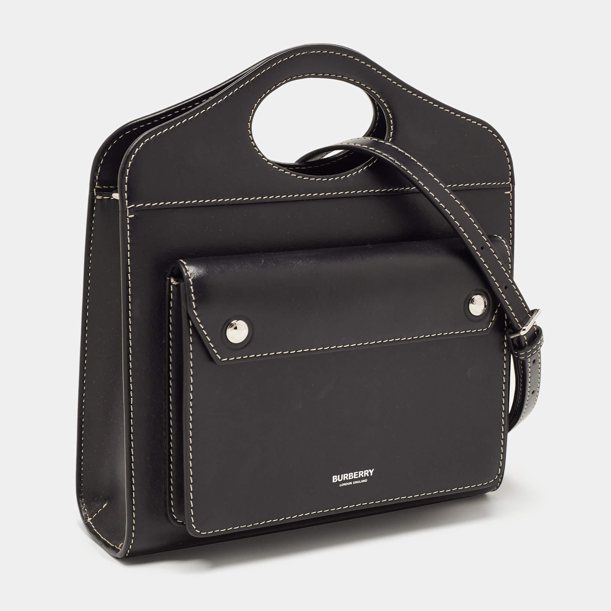 Women's Burberry Black Leather Mini Pocket Tote