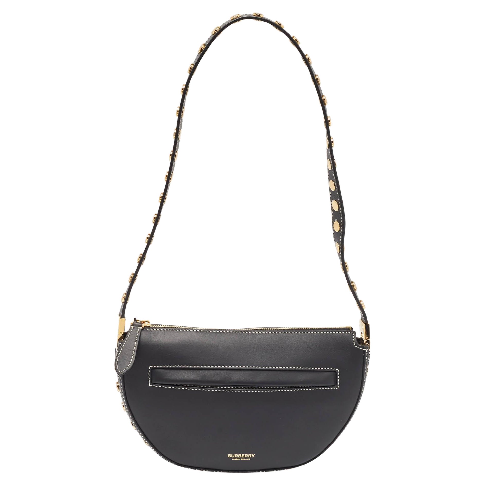 Burberry Black Leather Mini Studded Olympia Zip Bag
