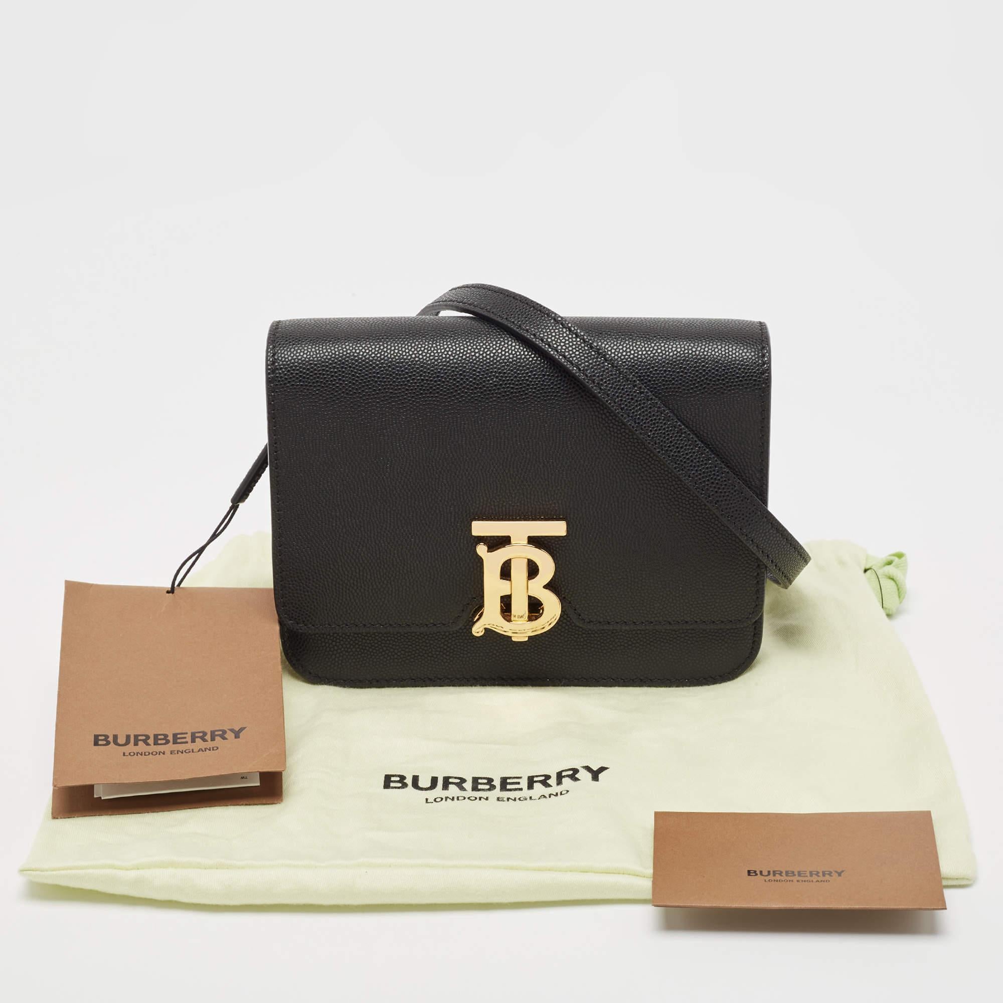 Burberry Black Leather Mini TB Shoulder Bag For Sale 9