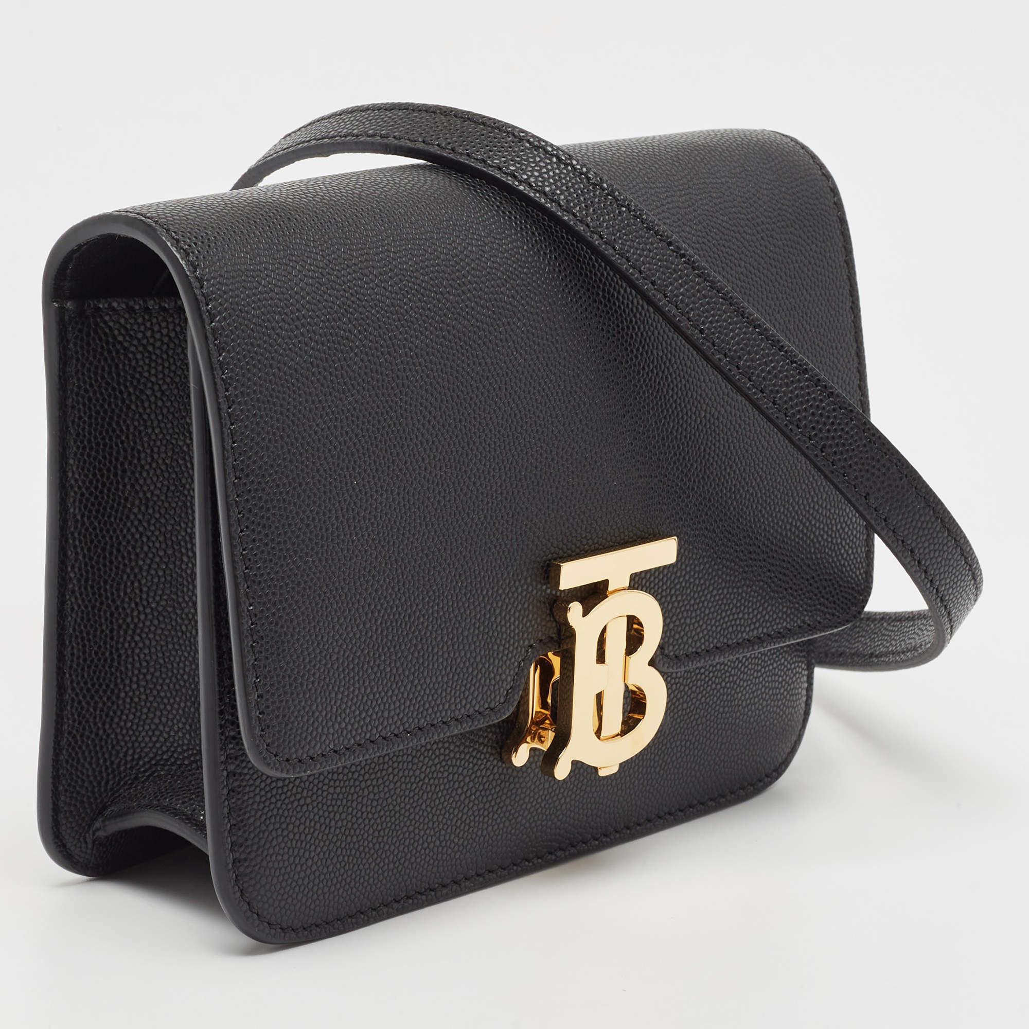 Women's Burberry Black Leather Mini TB Shoulder Bag For Sale