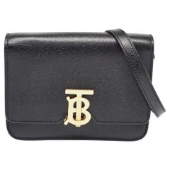 Burberry Black Leather Mini TB Shoulder Bag