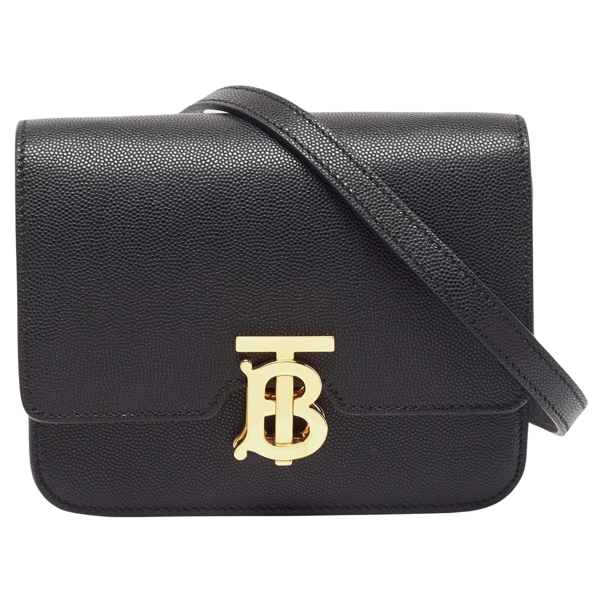 Burberry Black Leather Mini TB Shoulder Bag For Sale