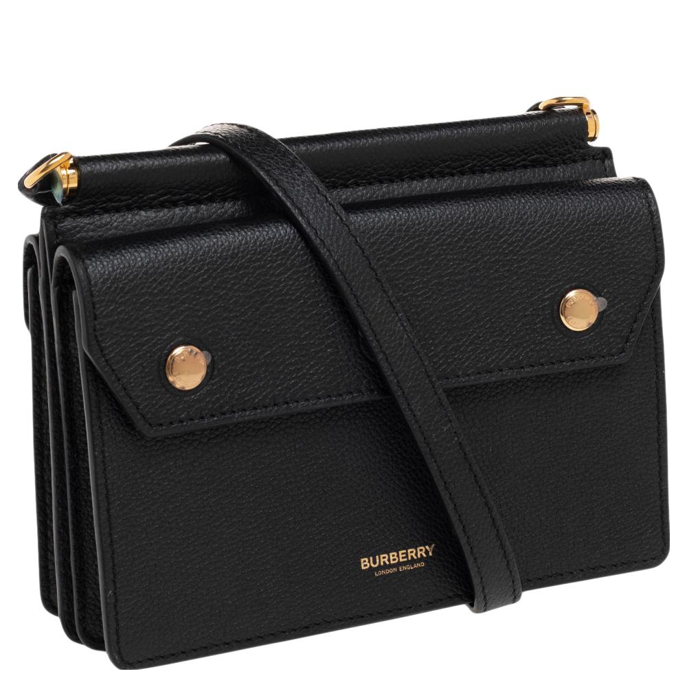 Women's Burberry Black Leather Mini Title Crossbody Bag