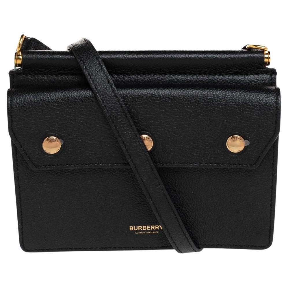 Burberry Black Leather Mini Title Crossbody Bag