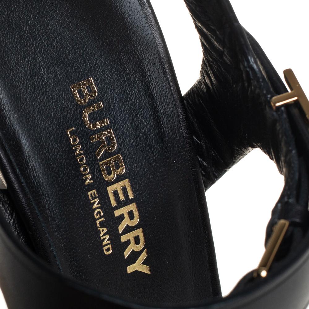 Burberry Black Leather Motif Ankle Strap Sandals Size 36 1
