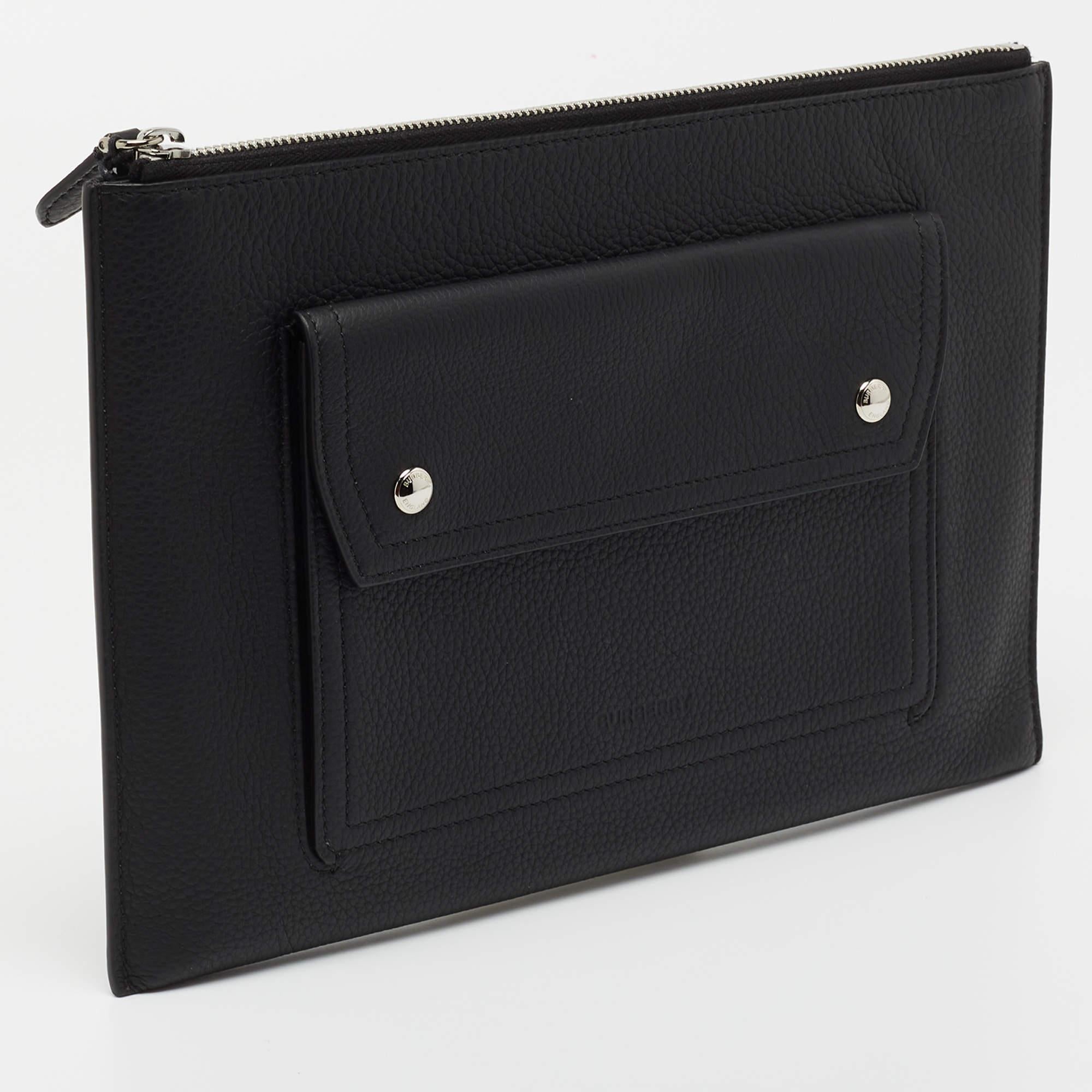 Burberry Black Leather Oscar Zip Pouch 5