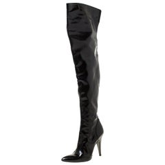 Burberry Black Leather Pointed Toe Zipped Thigh High Boots Size 39