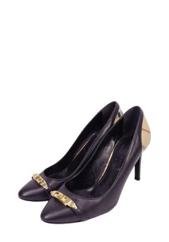 Burberry Black Leather Pumps with Check Detail - EU 37
