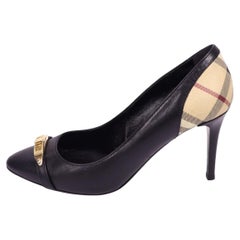 Burberry Black Leather Pumps with Check Detail - EU 37