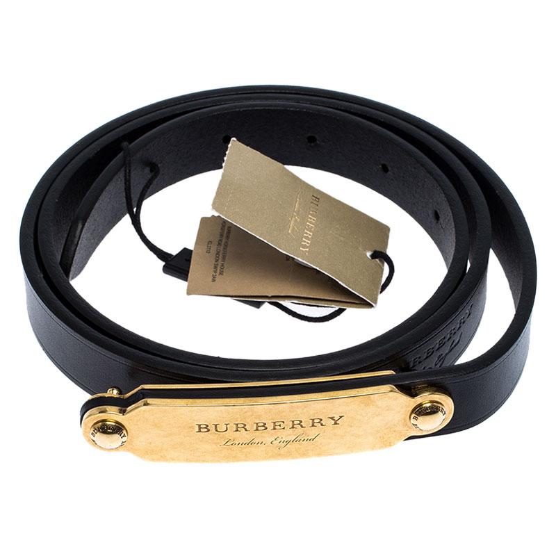 Burberry Black Leather Reese Slim Belt 85CM In New Condition In Dubai, Al Qouz 2