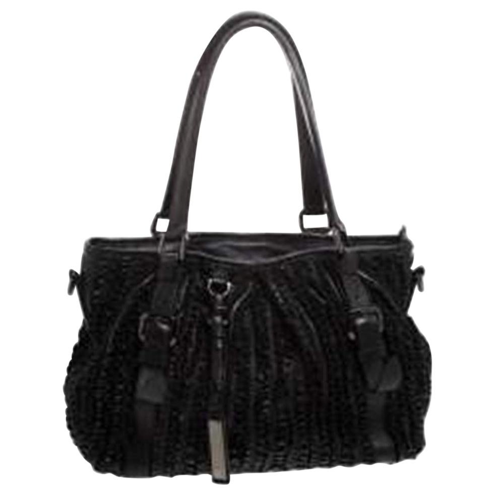 Burberry Black Leather Ruffle Lowry Tote
