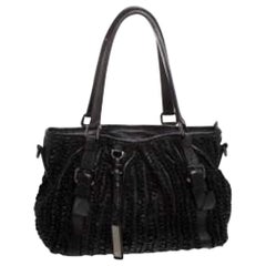 Burberry Black Leather Ruffle Lowry Tote