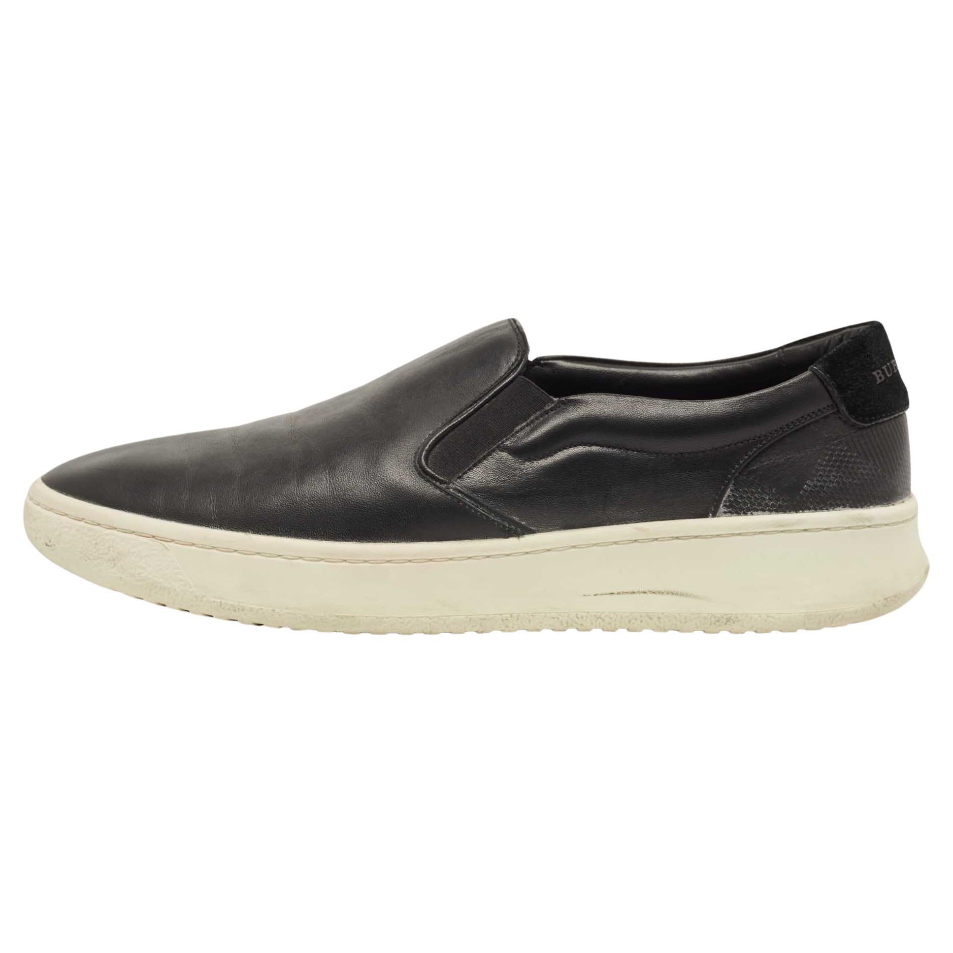 Burberry Black Leather Slip On Sneakers Size 43 For Sale