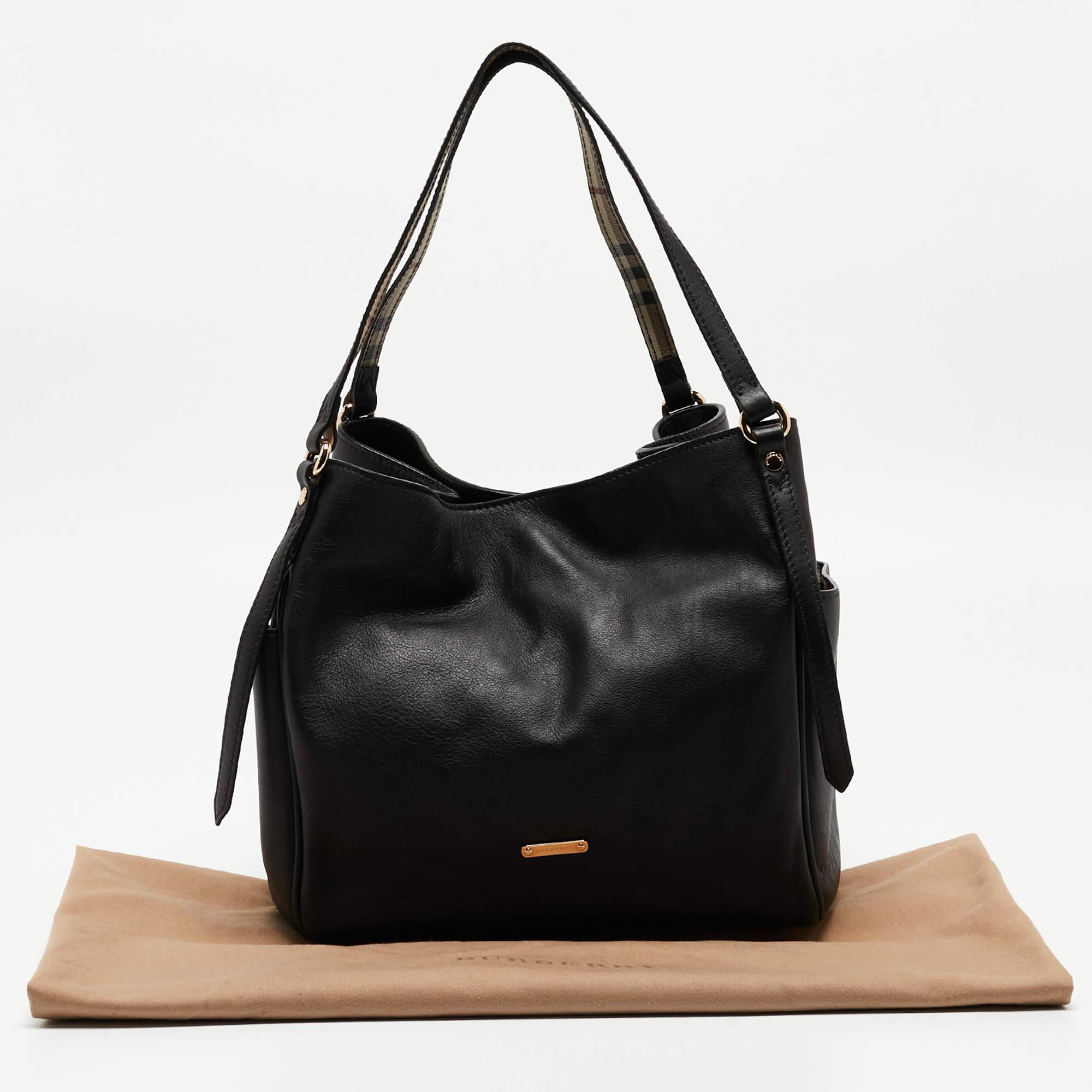 Burberry Black Leather Small Canterbury Tote For Sale 8