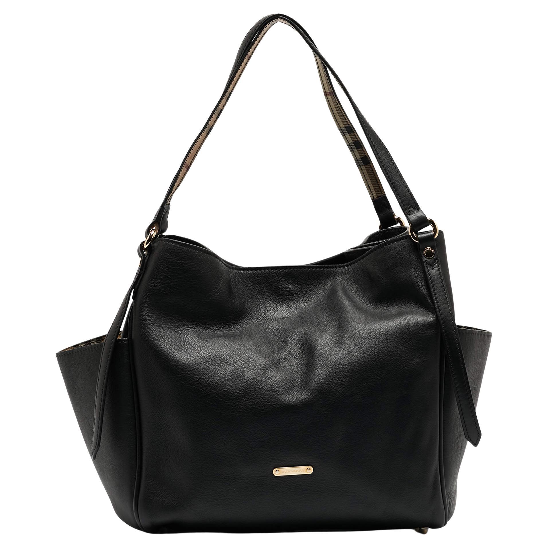 Burberry Black Leather Small Canterbury Tote For Sale