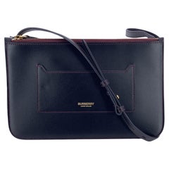 Burberry Black Leather Small Flat Double Zip Shoulder Bag