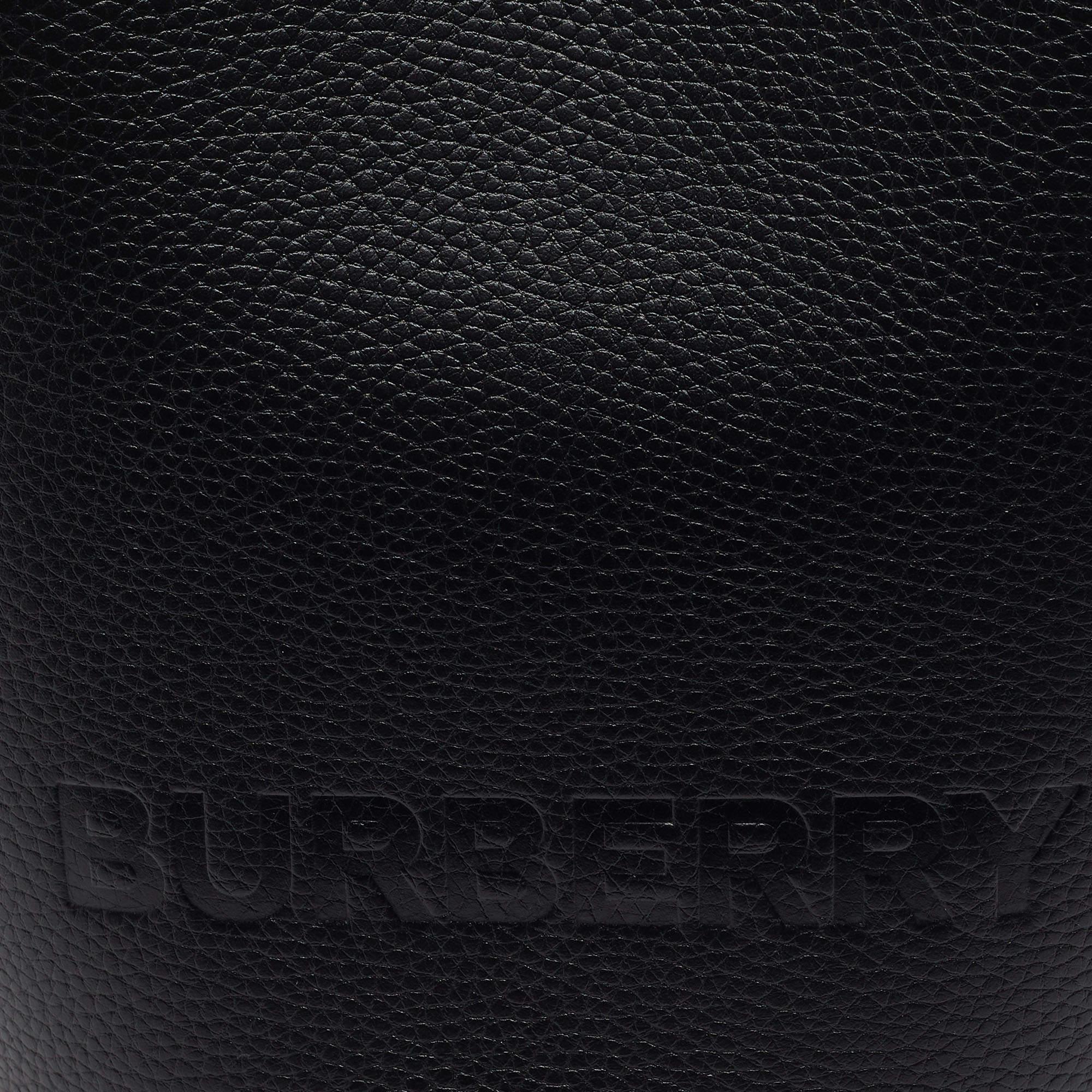 Burberry Black Leather Small Lorne Bucket Bag For Sale 8
