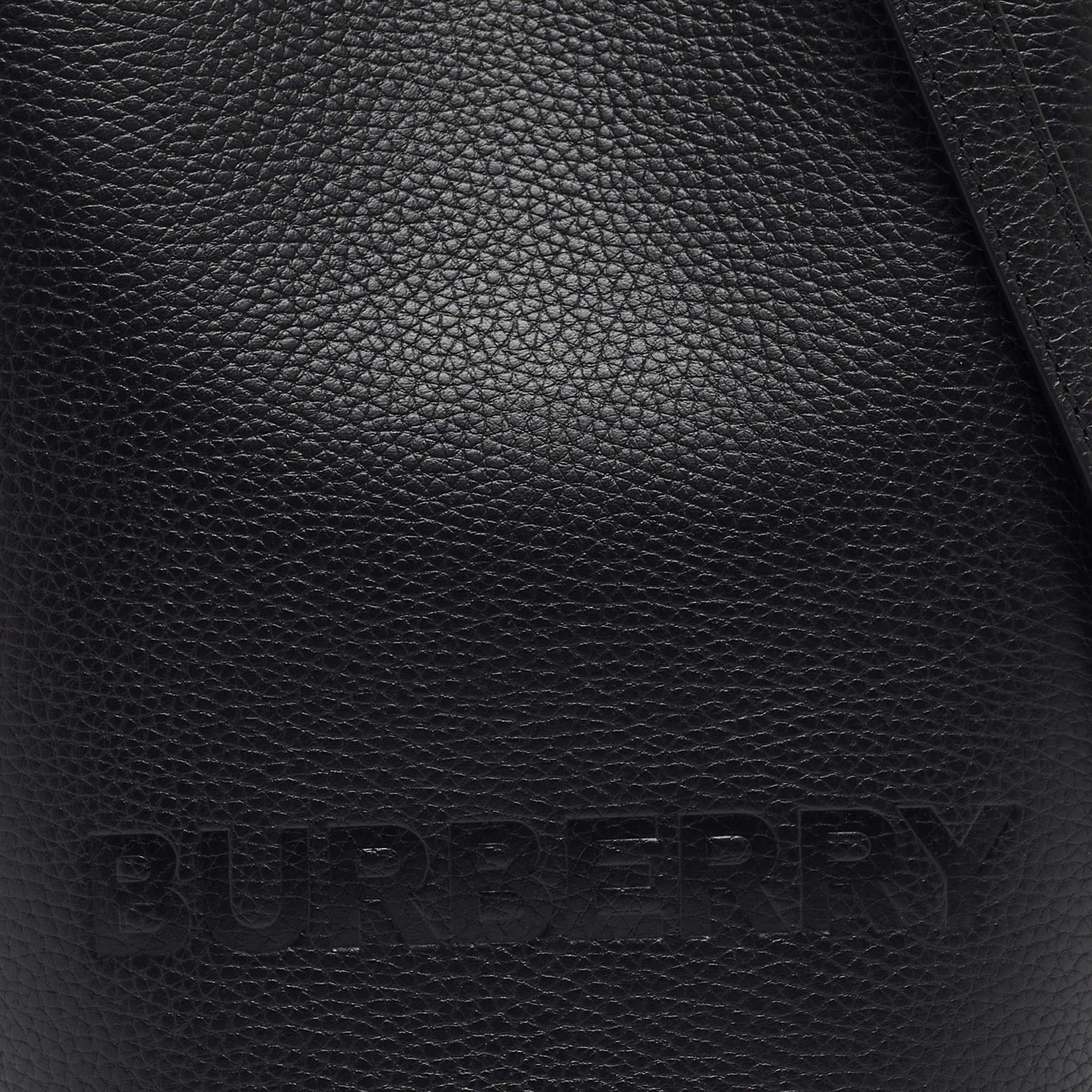 Burberry Black Leather Small Lorne Bucket Bag For Sale 3