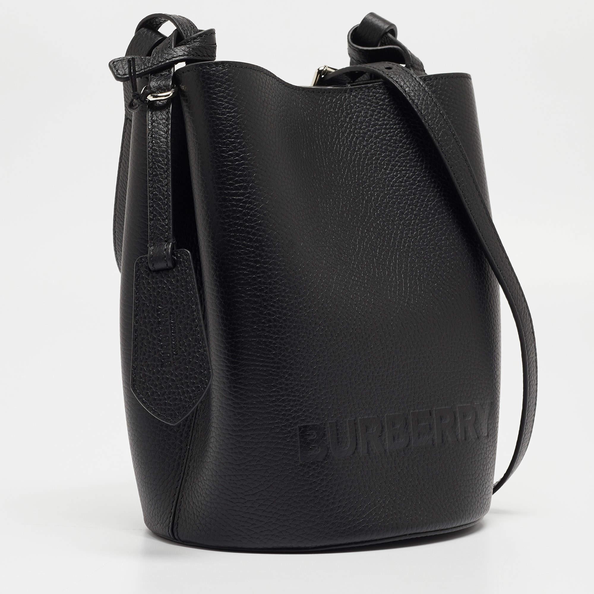 Burberry Black Leather Small Lorne Bucket Bag For Sale 4