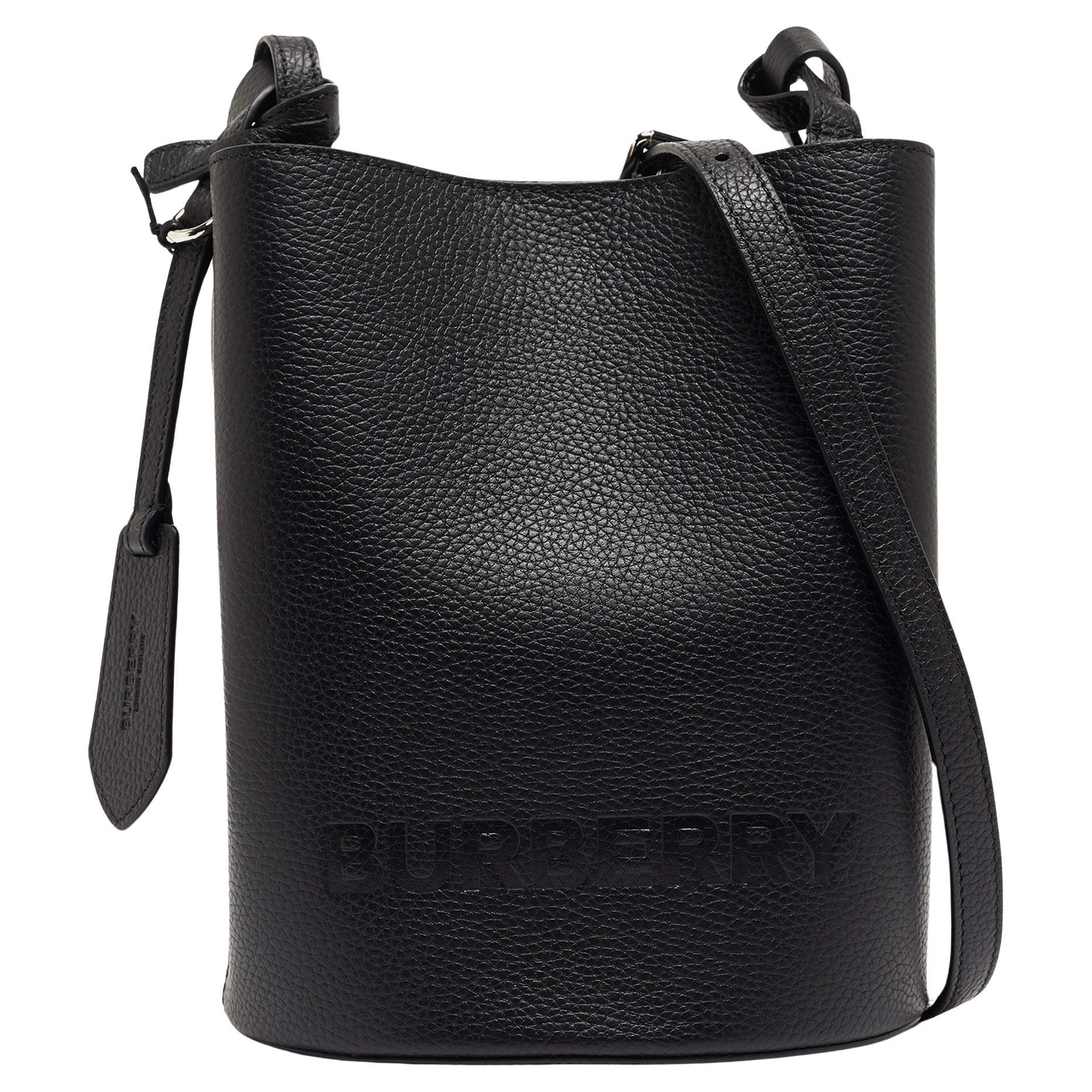 Burberry Black Leather Small Lorne Bucket Bag For Sale