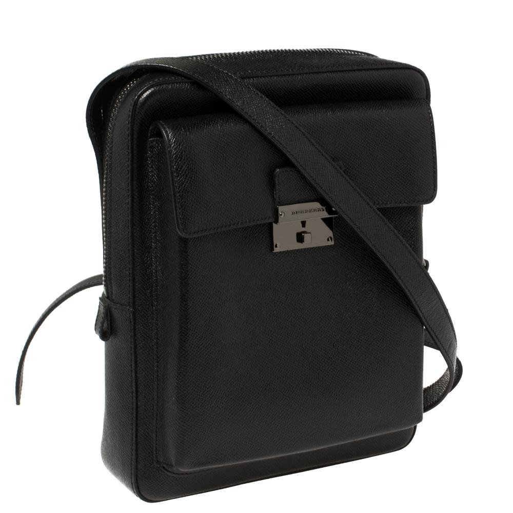 small black leather messenger bag