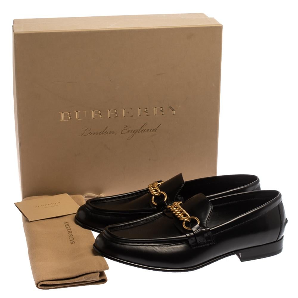 Burberry Black Leather Solway Chain Detail Slip On Loafers Size 40 1