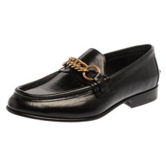 Burberry Black Leather Solway Chain Detail Slip On Loafers Size 40