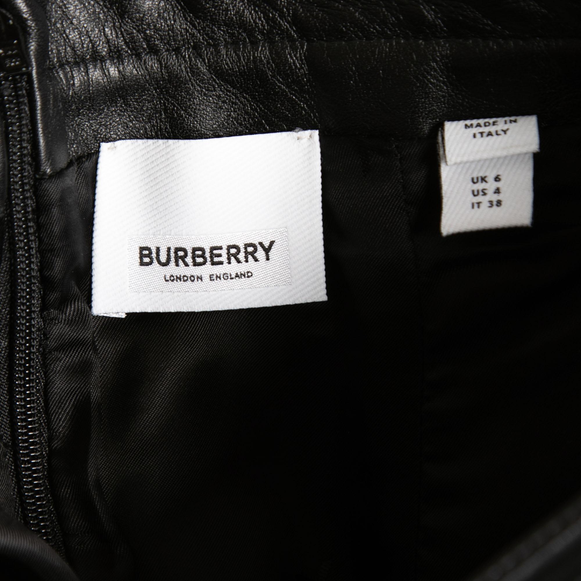 Burberry Black Leather Step-Through Pencil Skirt S For Sale 1
