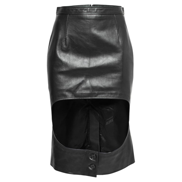 Burberry Black Leather Step-Through Pencil Skirt S For Sale at 1stDibs