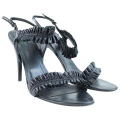 Vintage Burberry Black Leather Strappy Heel 44bura32717 Sandals