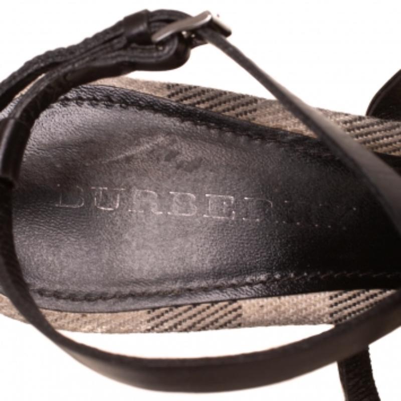Women's Burberry Black Leather Strappy Slingback Wedge Sandals Size 40 For Sale