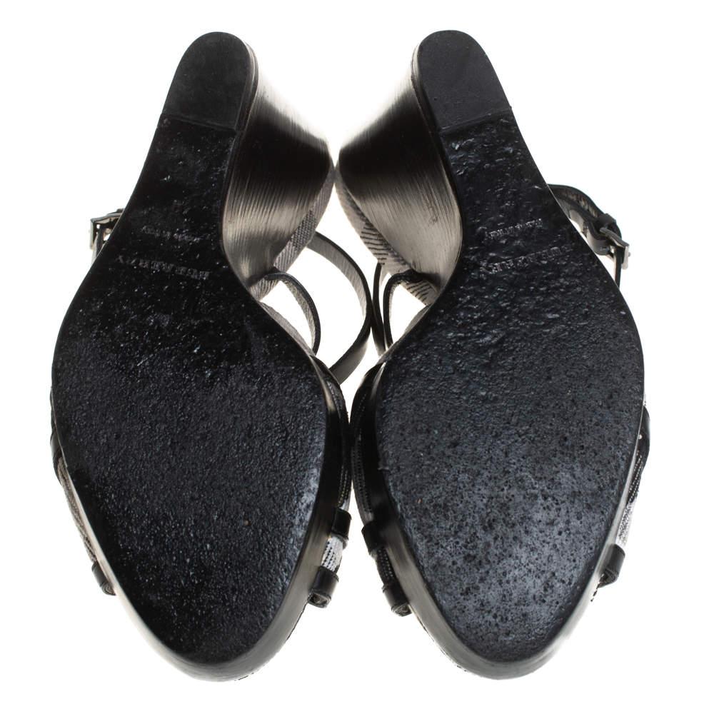 Burberry Black Leather Strappy Slingback Wedge Sandals Size 40 2