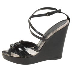 Burberry Black Leather Strappy Slingback Wedge Sandals Size 40