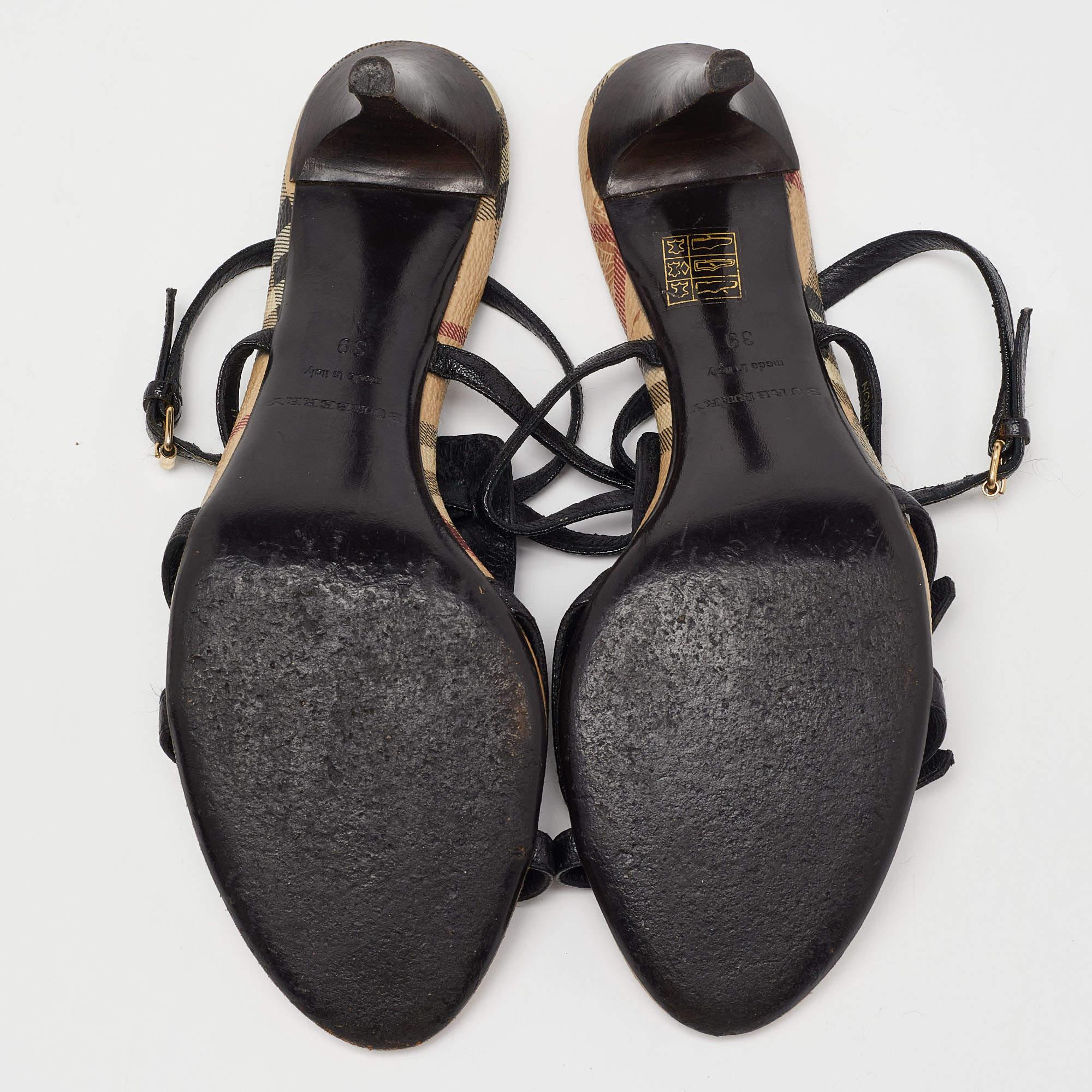 Burberry Black Leather T-Bar Ankle Strap Sandals Size 39 2