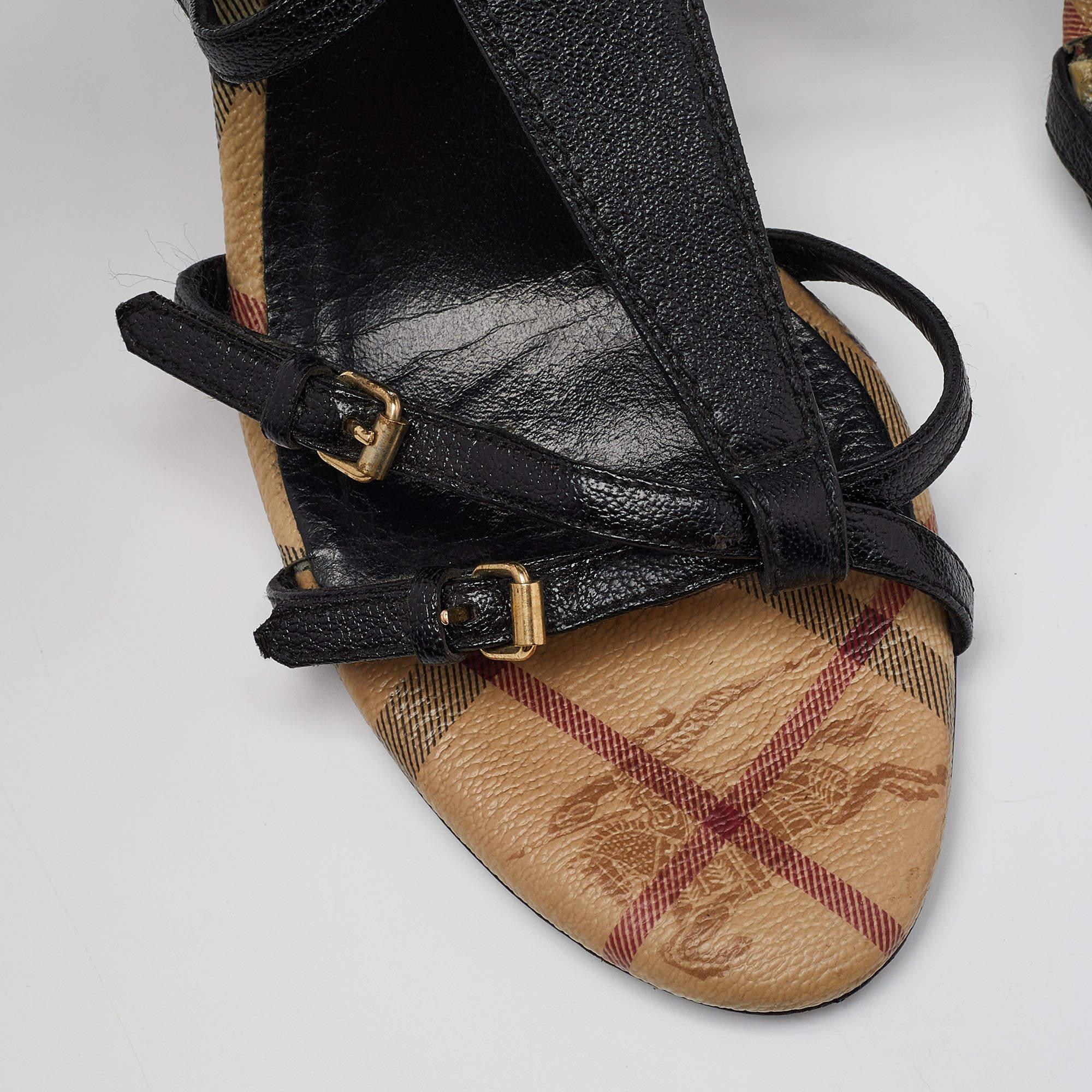 Burberry Black Leather T-Bar Ankle Strap Sandals Size 39 3