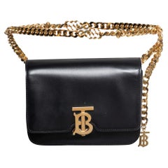 Burberry Black Leather TB Bum Chain Belt Bag