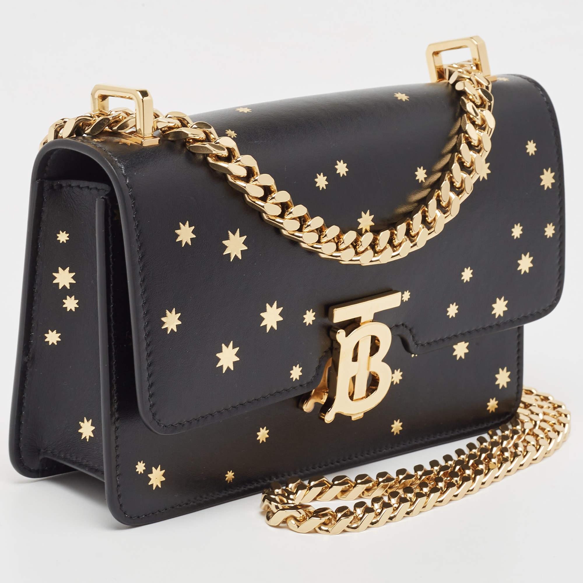 Women's Burberry Black Leather TB Elongated Chain Bag For Sale
