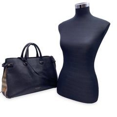 Burberry Black Leather The Banner Tote Bag Satchel with Strap