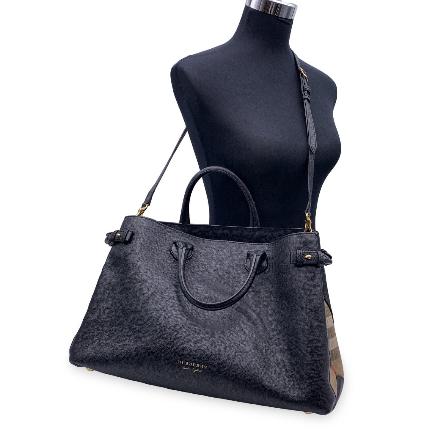 Burberry Black Leather The Banner Tote Bag Satchel with Strap In Good Condition In Rome, Rome