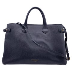 Burberry Black Leather The Banner Tote Bag Satchel with Strap