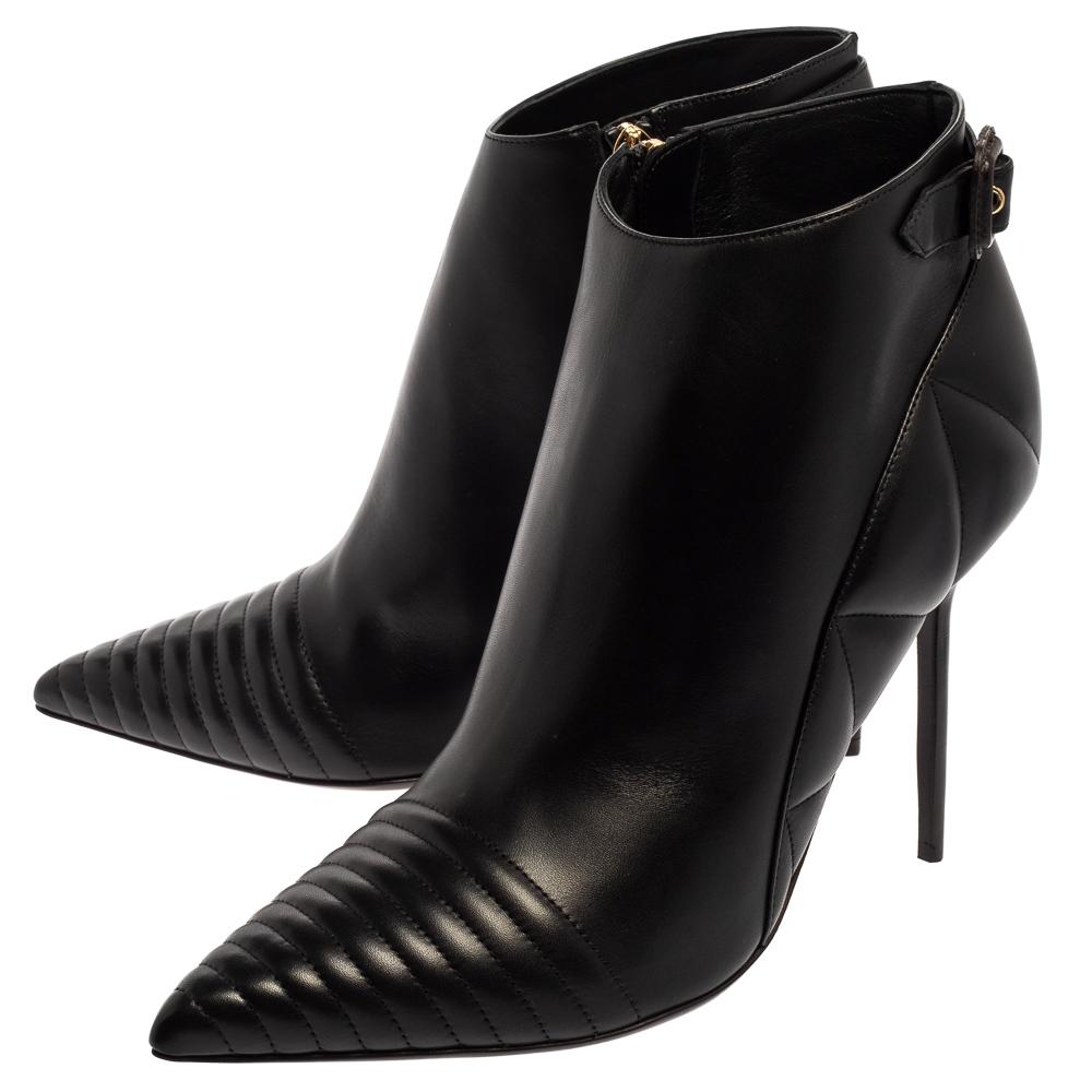 Burberry Black Leather Trench Alexandra Pointed Toe Ankle Booties Size 40 2