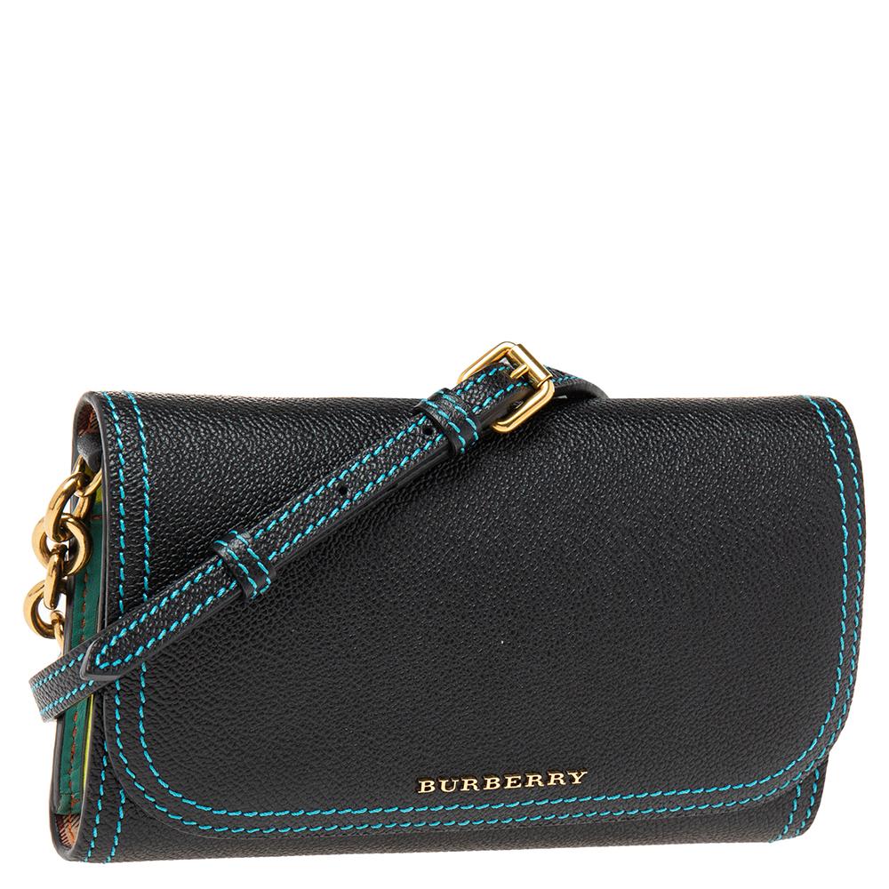 Women's Burberry Black Leather Wallet on Chain