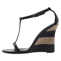 Burberry Black Leather Wedge Sandals Size 37